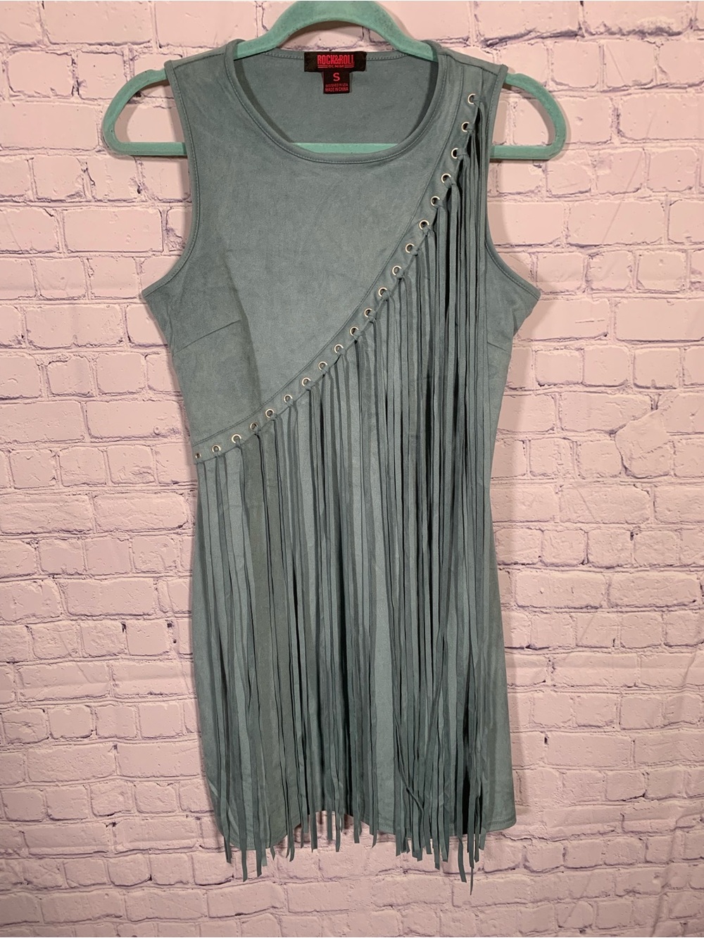 Rock & Roll Cowgirl Mint Green Suede Fringe Mini Dress